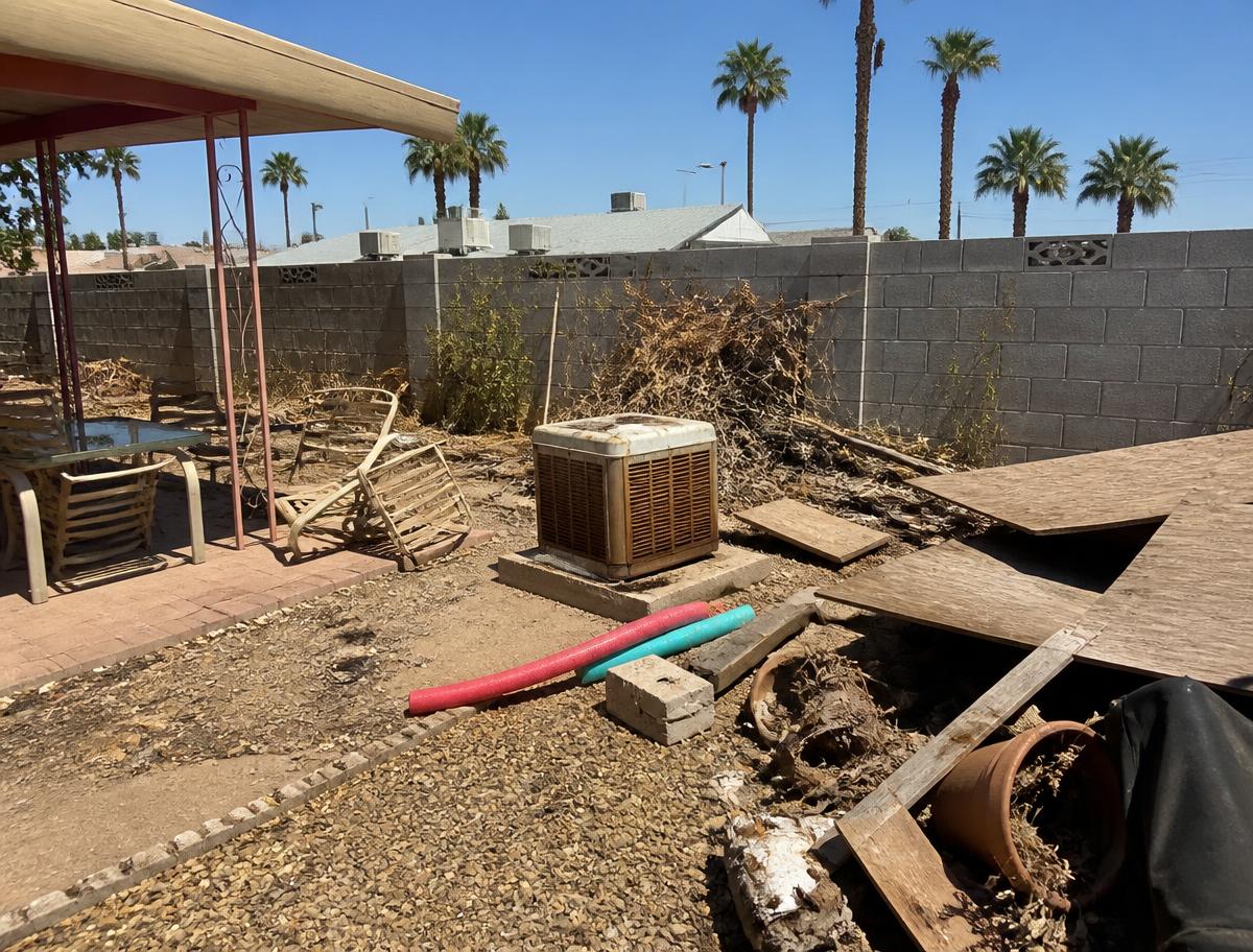 Backyard haul off in Las Vegas before Optimal Junk Removal hauled everything away